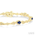 1/10 ctw Oval Cut 4X3MM Sapphire and Round Cut Diamond Precious Bracelet in 10K Yellow Gold