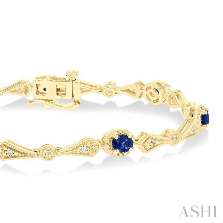 1/10 ctw Oval Cut 4X3MM Sapphire and Round Cut Diamond Precious Bracelet in 10K Yellow Gold