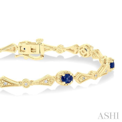1/10 ctw Oval Cut 4X3MM Sapphire and Round Cut Diamond Precious Bracelet in 10K Yellow Gold