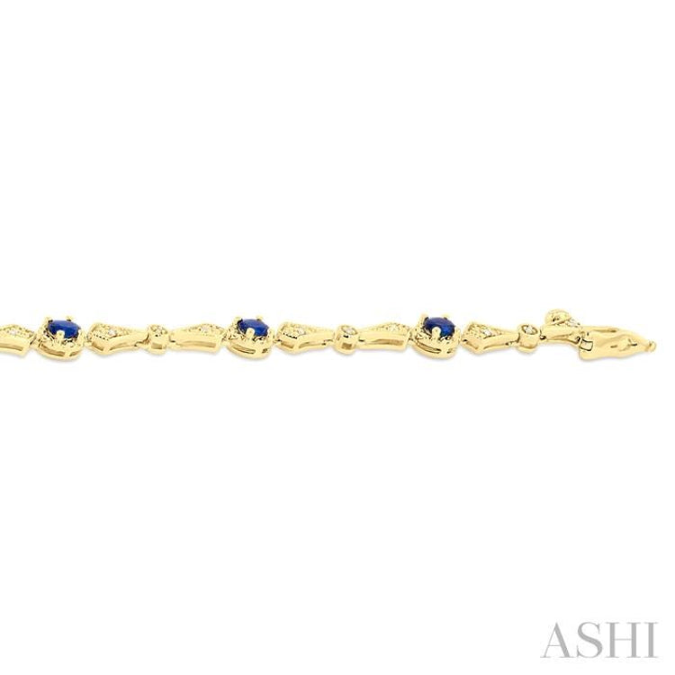 1/10 ctw Oval Cut 4X3MM Sapphire and Round Cut Diamond Precious Bracelet in 10K Yellow Gold