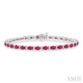 1/3 ctw Oval Cut 4X3 MM Ruby and Round Cut Diamond Precious Bracelet in 14K White Gold