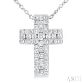 1/4 ctw Cross Round Cut Diamond Fashion Pendant With Chain in 14K White Gold