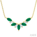 1/6 ctw Marquise Cut 5X3MM Emerald and Baguette Cut Diamond Precious Gemstone Necklace in 14K Yellow Gold