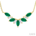 1/6 ctw Marquise Cut 5X3MM Emerald and Baguette Cut Diamond Precious Gemstone Necklace in 14K Yellow Gold