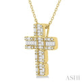 1/2 ctw Fusion Baguette and Round Cut Diamond Cross Fashion Pendant With Chain in 14K Yellow Gold