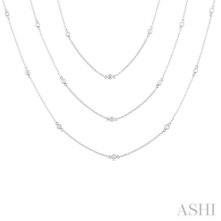 1 ctw Bezel Set Round Cut Diamond Long Station Necklace in 14K White Gold