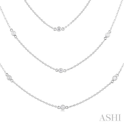 1 ctw Bezel Set Round Cut Diamond Long Station Necklace in 14K White Gold