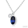1/20 ctw Oval Cut 6X4MM sapphire and Bezel Set Round Cut Diamond Precious Necklace in 14K White Gold