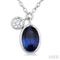 1/20 ctw Oval Cut 6X4MM sapphire and Bezel Set Round Cut Diamond Precious Necklace in 14K White Gold