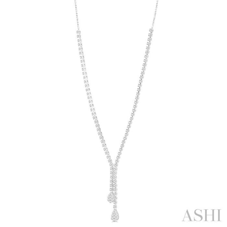 2 5/8 ctw Lovebright Pear Shape Round Cut Diamond Fashion 'Y' Necklace in 14K White Gold