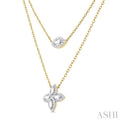 1/2 ctw Floral Baguette and Round Cut Diamond Layered Fashion Necklace in 14K Yellow Gold