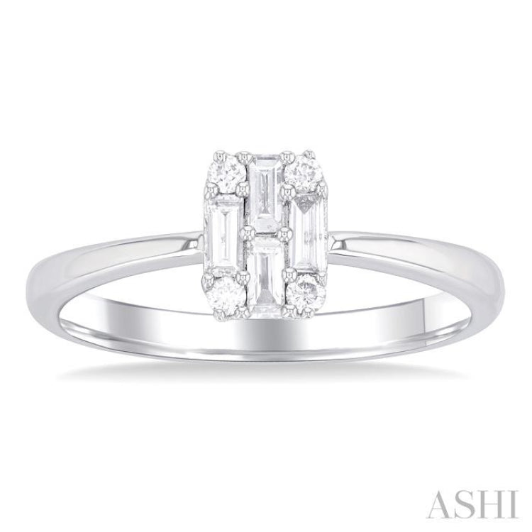 1/4 ctw Petite Fusion Baguette and Round Cut Diamond Fashion Ring in 14K White Gold