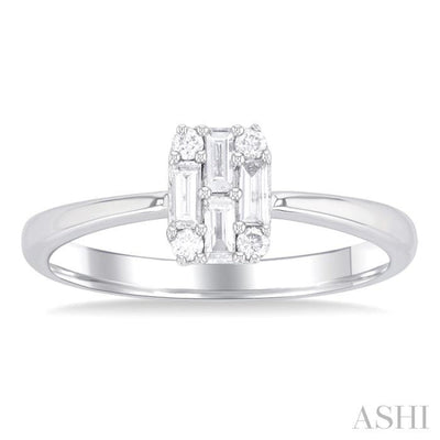 1/4 ctw Petite Fusion Baguette and Round Cut Diamond Fashion Ring in 14K White Gold