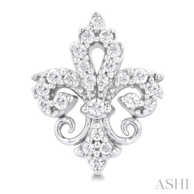 1/5 ctw Petite Fleur De Lis Round Cut Diamond Fashion Stud Earring in 10K White Gold