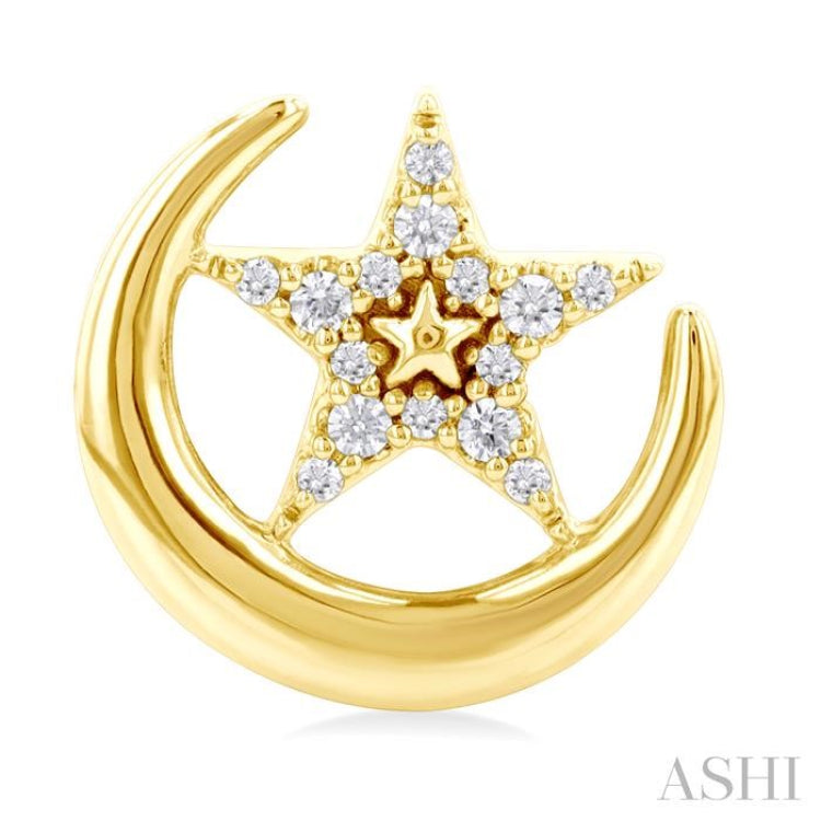 1/8 ctw Petite Crescent Moon and Star Round Cut Diamond Fashion Stud Earring in 10K Yellow Gold