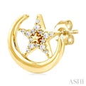 1/8 ctw Petite Crescent Moon and Star Round Cut Diamond Fashion Stud Earring in 10K Yellow Gold