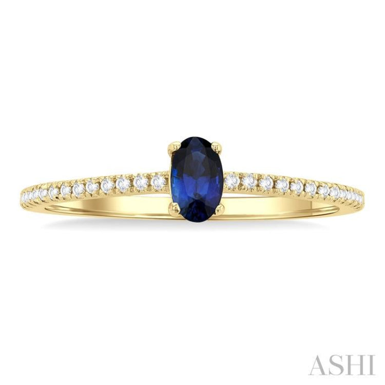 1/10 ctw Petite 5x3 MM Oval Cut Sapphire and Round Cut Diamond Precious Fashion Ring in 10K Yellow Gold