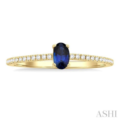 1/10 ctw Petite 5x3 MM Oval Cut Sapphire and Round Cut Diamond Precious Fashion Ring in 10K Yellow Gold