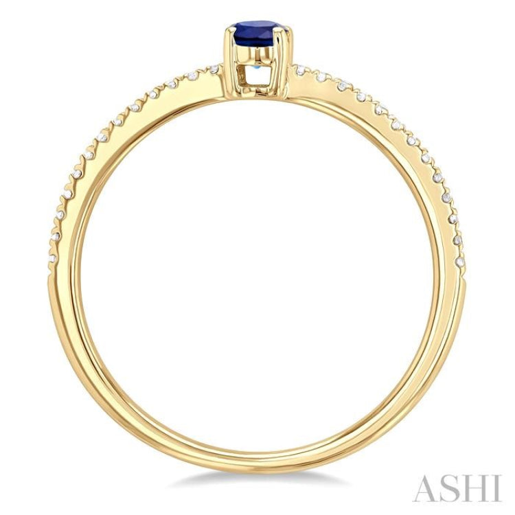 1/10 ctw Petite 5x3 MM Oval Cut Sapphire and Round Cut Diamond Precious Fashion Ring in 10K Yellow Gold