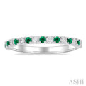 1/4 ctw Petite 1.80 MM Emerald and Round Cut Diamond Precious Stack Band in 10K White Gold
