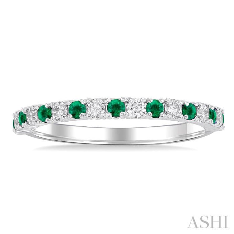 1/4 ctw Petite 1.80 MM Emerald and Round Cut Diamond Precious Stack Band in 10K White Gold