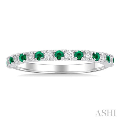 1/4 ctw Petite 1.80 MM Emerald and Round Cut Diamond Precious Stack Band in 10K White Gold