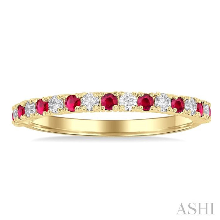 1/4 ctw Petite 1.80 MM Ruby and Round Cut Diamond Precious Stack Band in 10K Yellow Gold