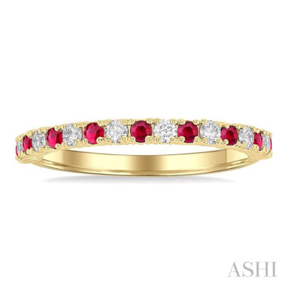 1/4 ctw Petite 1.80 MM Ruby and Round Cut Diamond Precious Stack Band in 10K Yellow Gold