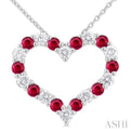1/2 ctw Open Heart 2.3 MM Round Cut Ruby and Round Cut Diamond Precious Fashion Pendant With Chain in 14K White Gold