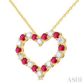 1/2 ctw Open Heart 2.3 MM Round Cut Ruby and Round Cut Diamond Precious  Fashion Pendant With Chain in 14K Yellow Gold