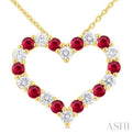 1/2 ctw Open Heart 2.3 MM Round Cut Ruby and Round Cut Diamond Precious  Fashion Pendant With Chain in 14K Yellow Gold