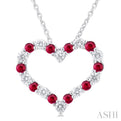 1/4 ctw Open Heart 1.80 MM Round Cut Ruby and Round Cut Diamond Precious  Fashion Pendant With Chain in 14K White Gold