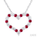 1/8 ctw Open Heart 1.4 MM Round Cut Ruby and Round Cut Diamond Precious  Fashion Pendant With Chain in 14K White Gold
