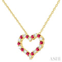 1/8 ctw Open Heart 1.4 MM Round Cut Ruby and Round Cut Diamond Precious  Fashion Pendant With Chain in 14K Yellow Gold