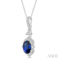 6x4 MM Oval Shape Sapphire and 1/5 Ctw Diamond Pendant in 14K White Gold with Chain