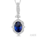 6x4 MM Oval Shape Sapphire and 1/5 Ctw Diamond Pendant in 14K White Gold with Chain