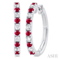 1/4 ctw Petite 1.80 MM Ruby and Round Cut Diamond Precious Fashion Huggies in 10K White Gold