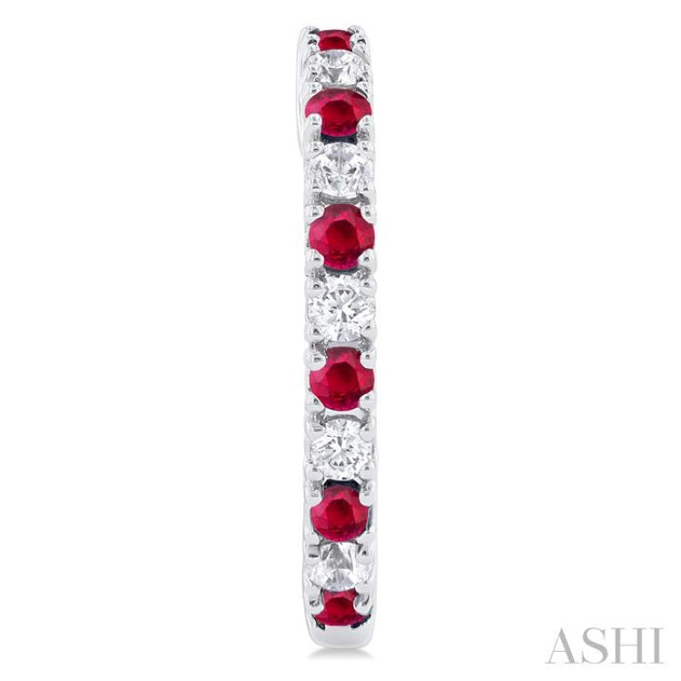 1/4 ctw Petite 1.80 MM Ruby and Round Cut Diamond Precious Fashion Huggies in 10K White Gold