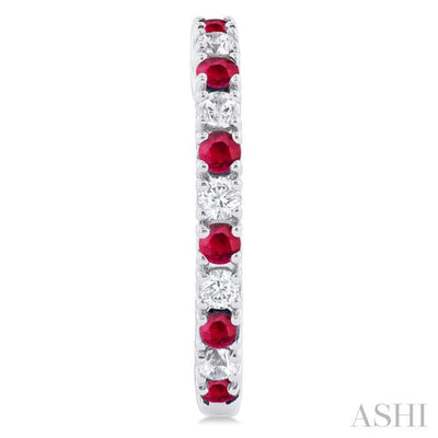1/4 ctw Petite 1.80 MM Ruby and Round Cut Diamond Precious Fashion Huggies in 10K White Gold