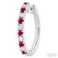 1/4 ctw Petite 1.80 MM Ruby and Round Cut Diamond Precious Fashion Huggies in 10K White Gold