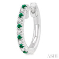 1/10 ctw Petite 1.35MM Emerald and Round Cut Diamond Precious Fashion Huggies in 10K White Gold