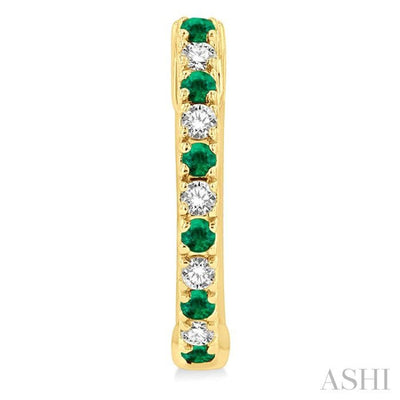 1/10 ctw Petite 1.35MM Emerald and Round Cut Diamond Precious Fashion Huggies in 10K Yellow Gold