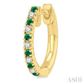 1/10 ctw Petite 1.35MM Emerald and Round Cut Diamond Precious Fashion Huggies in 10K Yellow Gold