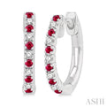 1/10 ctw Petite 1.35MM Ruby and Round Cut Diamond Precious Fashion Huggies in 10K White Gold