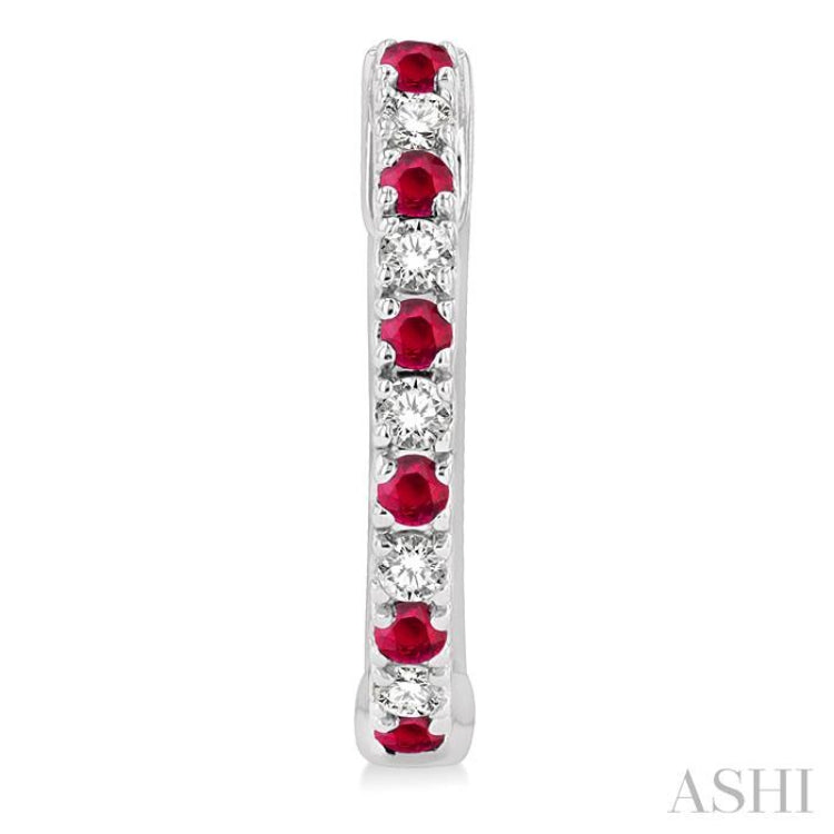 1/10 ctw Petite 1.35MM Ruby and Round Cut Diamond Precious Fashion Huggies in 10K White Gold