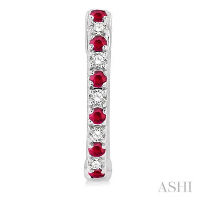 1/10 ctw Petite 1.35MM Ruby and Round Cut Diamond Precious Fashion Huggies in 10K White Gold