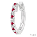 1/10 ctw Petite 1.35MM Ruby and Round Cut Diamond Precious Fashion Huggies in 10K White Gold