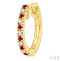 1/10 ctw Petite 1.35MM Ruby and Round Cut Diamond Precious Fashion Huggies in 10K Yellow Gold