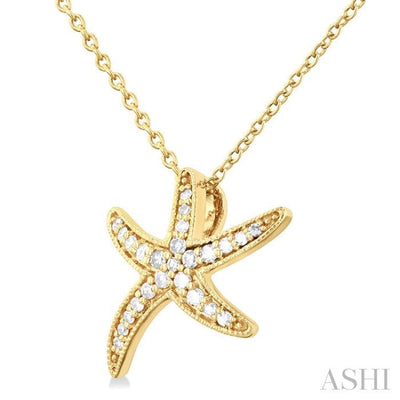 1/10 ctw Petite Milgrain Starfish Round Cut Diamond Fashion Pendant With Chain in 10K Yellow Gold