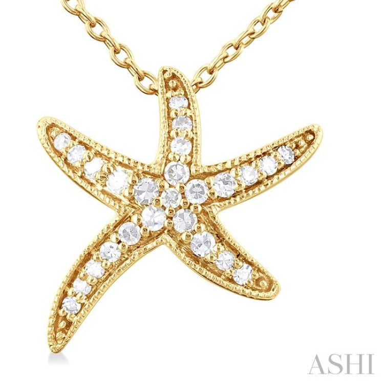 1/10 ctw Petite Milgrain Starfish Round Cut Diamond Fashion Pendant With Chain in 10K Yellow Gold